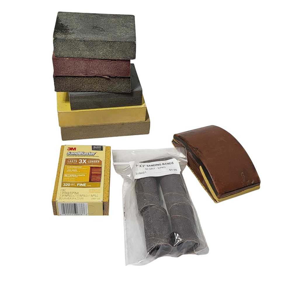 3M SandBlaster Sanding Sponges Block and 50 Grit Sanding Bands Lot 13pc*